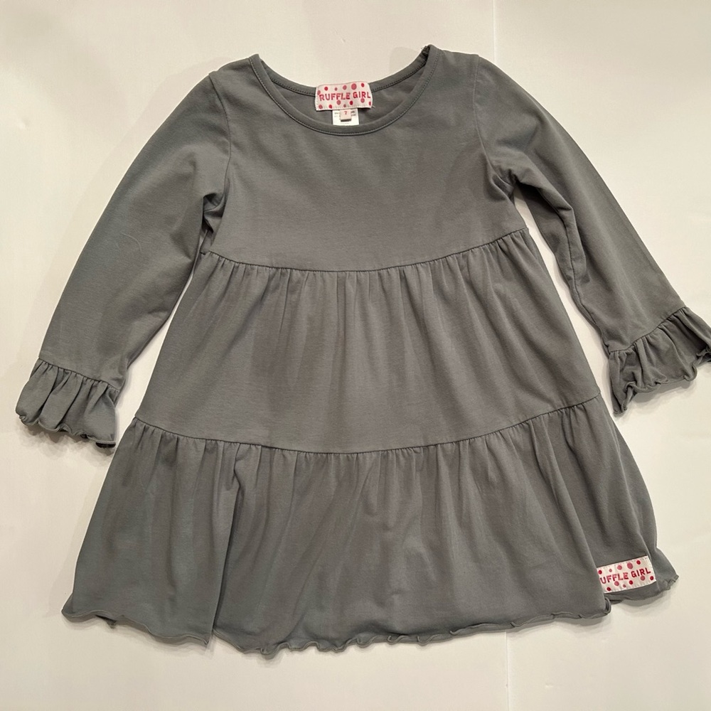 Ruffle Girl — Girls Size 7 Gray Tiered Ruffle Dress